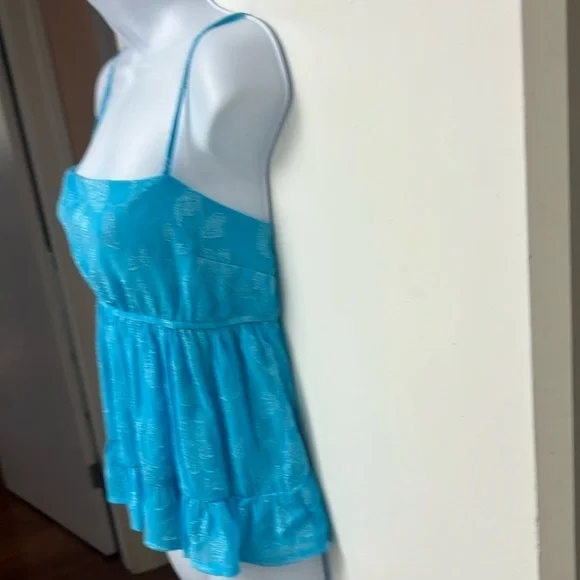 Honey & Sparkle Blue Atoll Floral Jacquard Babydoll Tank Top Sz XL NWT - Picture 4 of 10